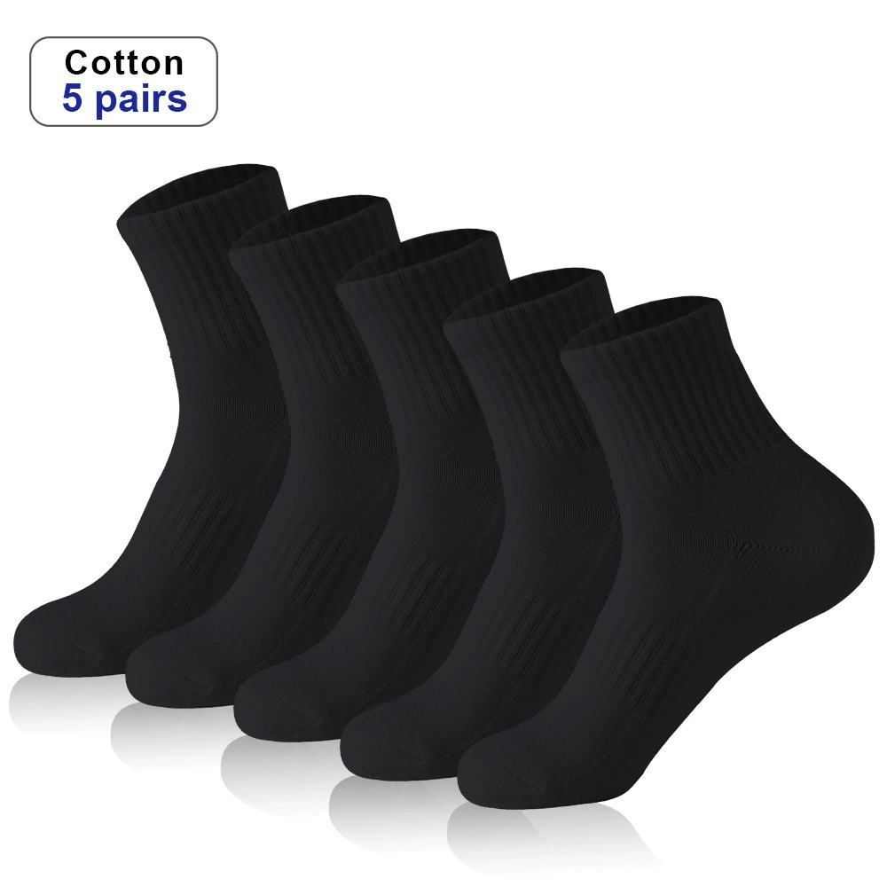 Cotton deodorized men's black knee socks, demi-season solid high boots, mid-length