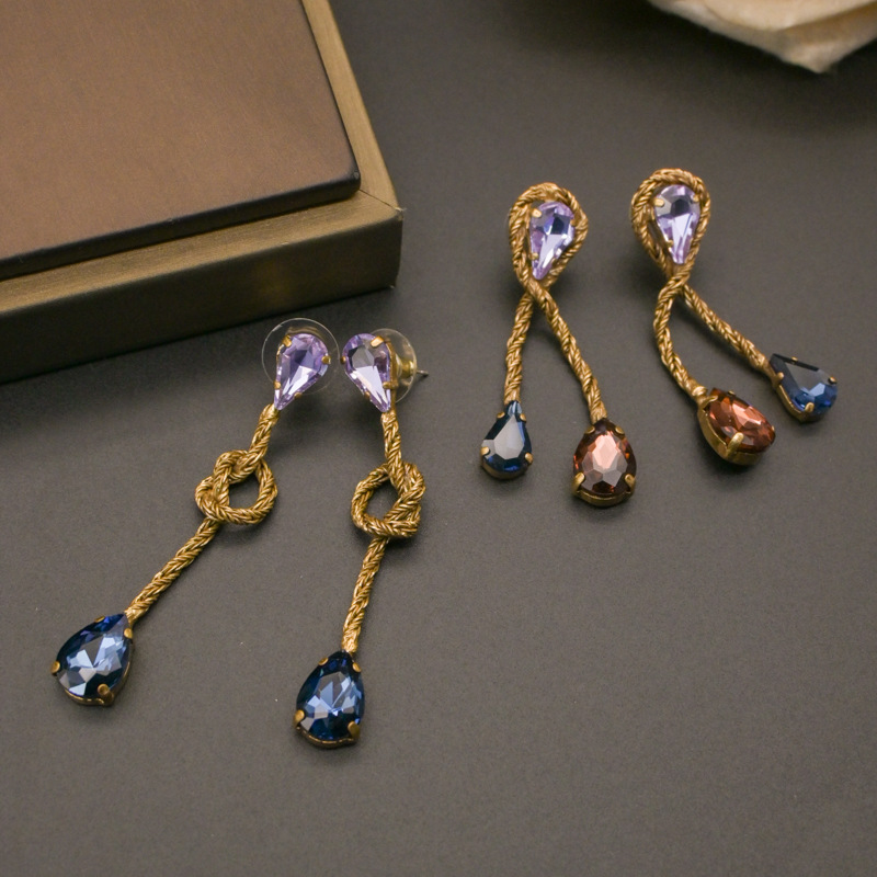 Vintage Saphir Ohrclips Wassertropfen Design Für Damen_voghion.com