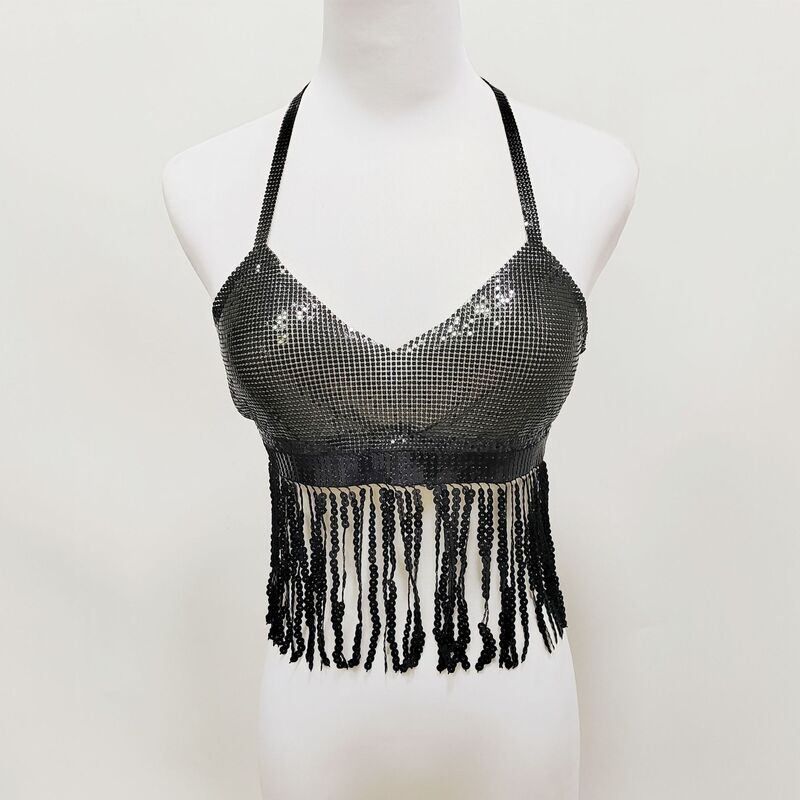 2024 foreign trade European and American Amazon new hot selling sexy backless strap metal sequins stitching vest for women