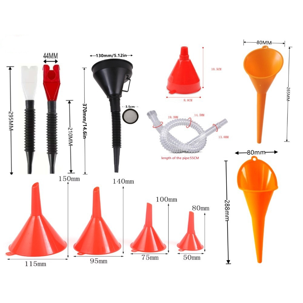 Cross-border multifunctional car and motorcycle plastic refueling funnel ten-piece set, portable hands-free gasoline filling funnel