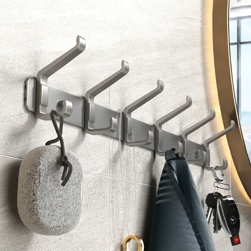 Punch-free Clothes Hook Toilet Towel Wall Hanging Hook Fixed Door Rear Bathroom Clothes Hat Row Hook Rack