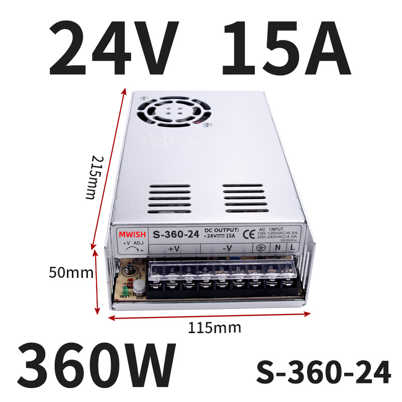 Mingwei S-360W - 24V15A fuente de alimentación de conmutación 220v / 110v a 12V30A monitoreo centralizado de alimentación 5V 48V