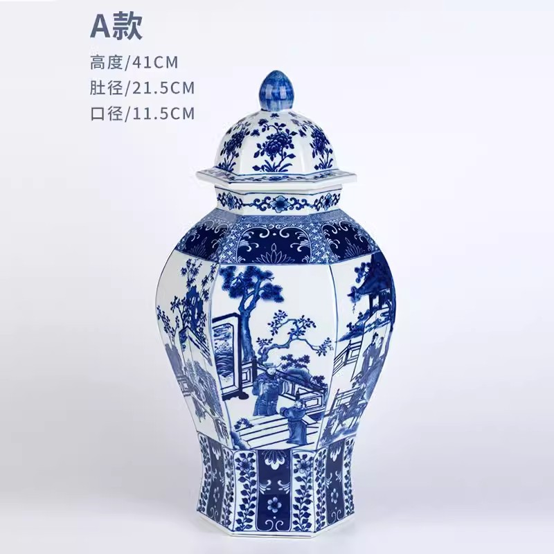 Jingdezhen antiguo tanque de almacenamiento de cerámica azul china modelo de casa de estilo residencial hotel sala de té decoración para el hogar