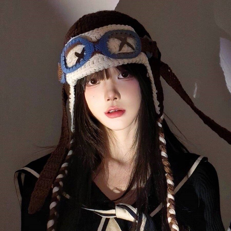 檀健次同款可爱卡通毛线帽子女秋冬时尚百搭显脸小保暖护耳针织帽|undefined