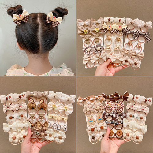 Milky brown ten-piece set of children's hair ties with high elasticity and no damage to the hair. Rubber bands and hair ropes to tie the hair. Cute baby hair accessories.