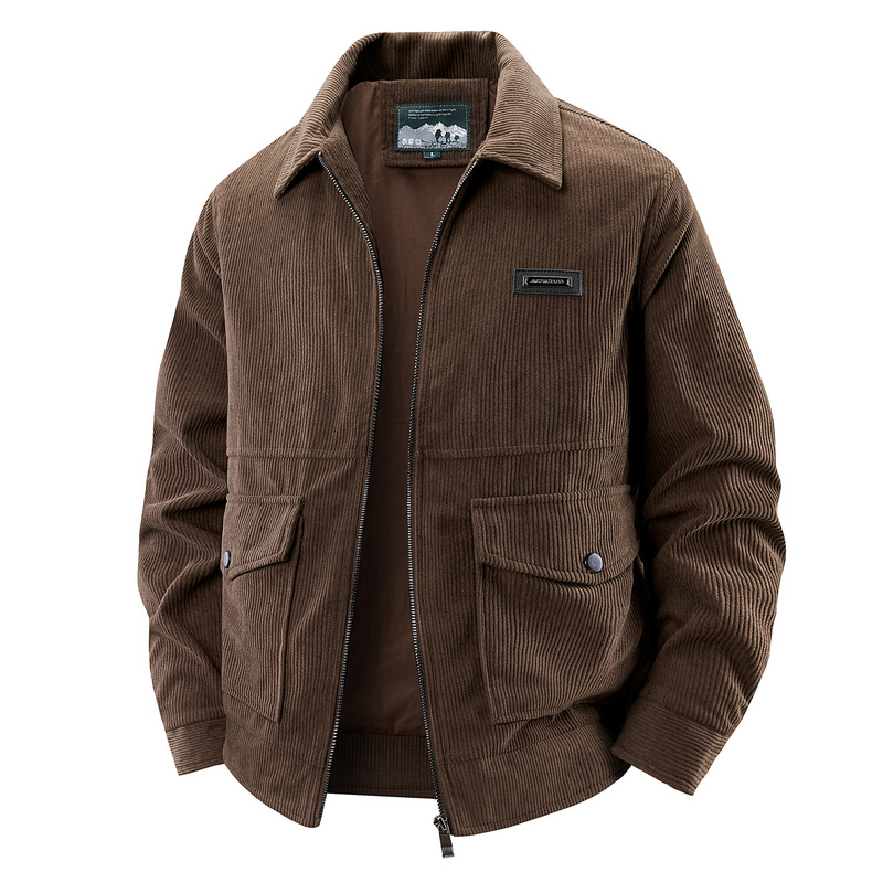 Cross-Border Amazon Jacket Men's Thin Corduroy Jacket for Spring and Autumn, Warm and Breathable, Turn-Down Collar, Casual Men's Wear, Direct Supply