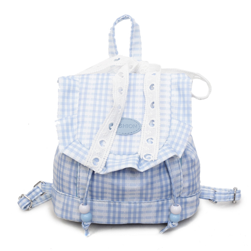 2025 nueva dulce y linda mochila de encaje a cuadros mochila de hoja de loto esponjosa mochila de chicas corazón mini mochila