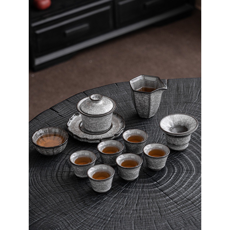 黑冰功夫茶具茶杯套装家用高档冰花办公室陶瓷茶泡壶盖碗轻奢礼盒