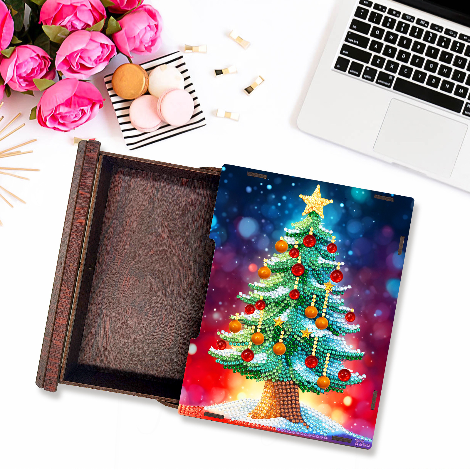 Diamante pintura caja de madera DIY puntos creativos caja de almacenamiento de cosméticos caja de joyas al por mayor