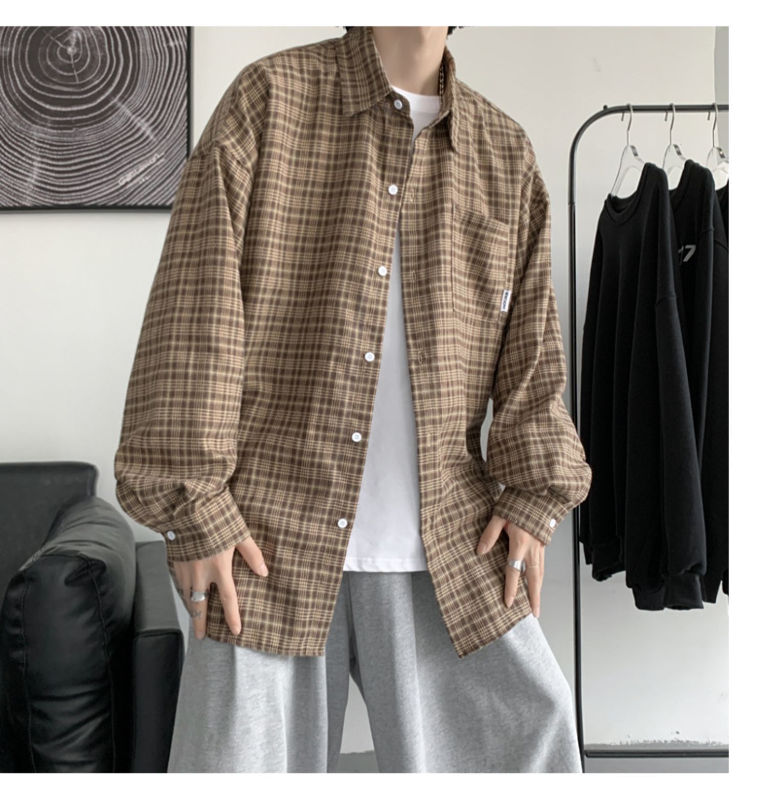 Men's Casual Checkered Shirt Long Sleeved Retro Autumn Jacket_voghion.com