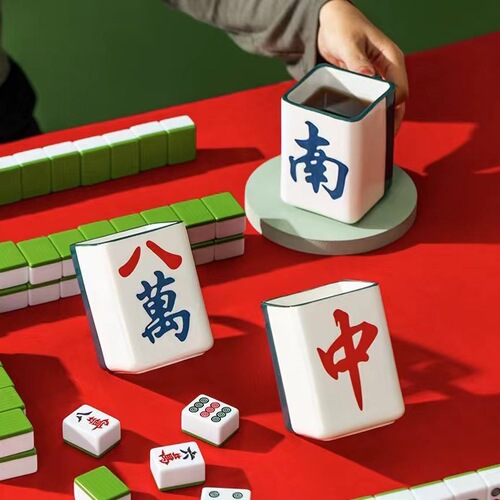Mahjong shape good luck ceramic cup personalized creative chess and card room mug national trend new year gift coffee cup