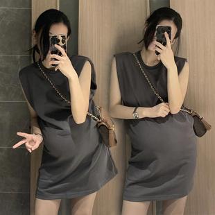 2025 New Products ~ Late Pregnancy Style High-End Sleeveless Shoulder Pad Knitted Maternity Dress T-Shirt Skirt