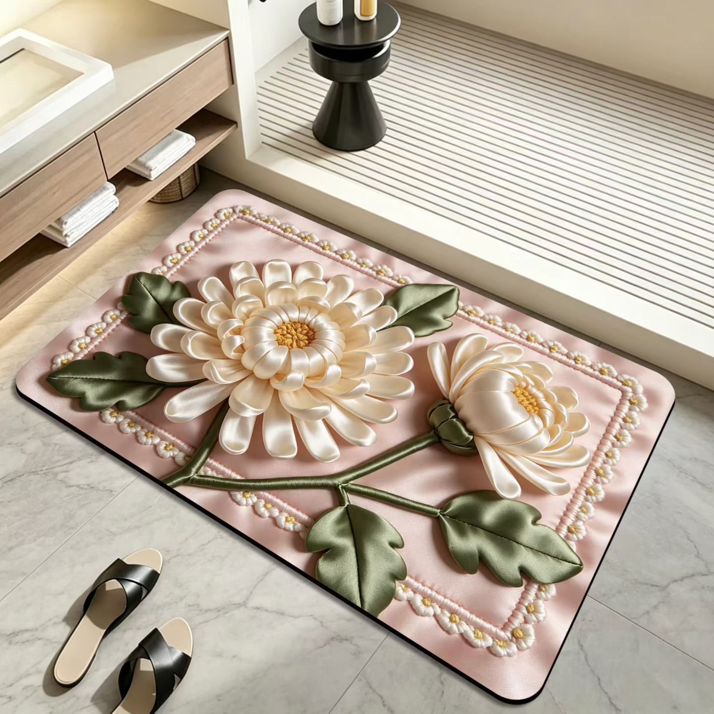 3D estereoscópico flor alfombra de baño absorción de agua antideslizante cojín de barro de diatomeas puerta de baño secado rápido cojín de pies resistente al desgaste