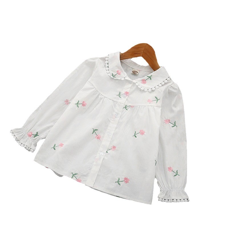 Ropa DE LOS NIÑOS nueva camisa floral camisa bordada de las niñas primavera y otoño dulce bottoming cardigan de 3 años de edad bebé niña camisa de manga larga