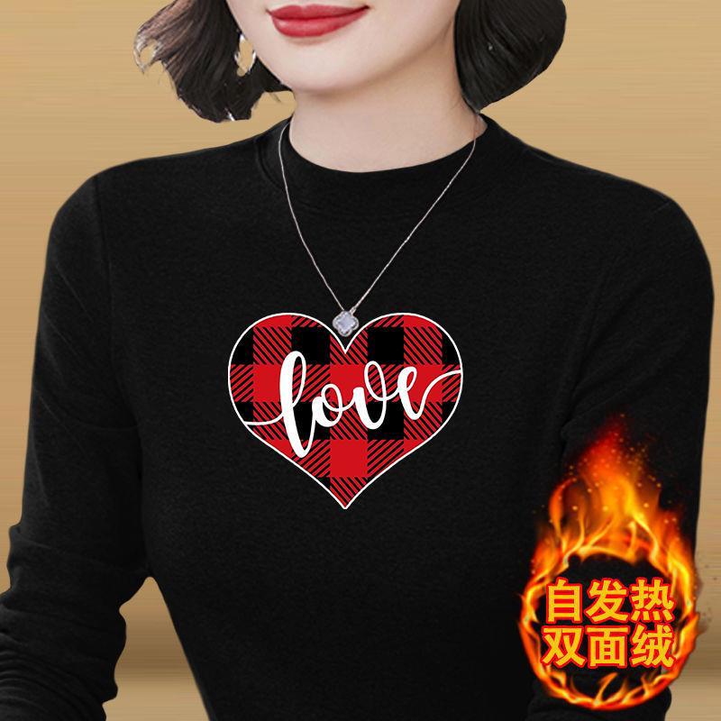 德绒长袖t恤女秋冬季中年妈妈加厚加绒保暖内搭修身打底衫女上衣|undefined