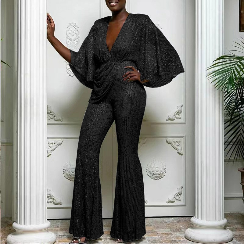 2024 de Europa y América del comercio Exterior las nuevas mujeres ropa eBay Amazon Ventas Directas lentejuelas sexy Deep V backless jumpsuit Pantalones