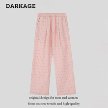 潮牌阔腿休闲裤男女波点设计褶皱显瘦宽松直筒格纹情侣vibe拖地裤