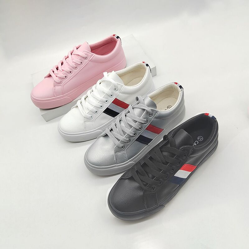 Trendy Versatile New Flat High Version Three-Stripe White Casual Lace-Up Sneakers for Women