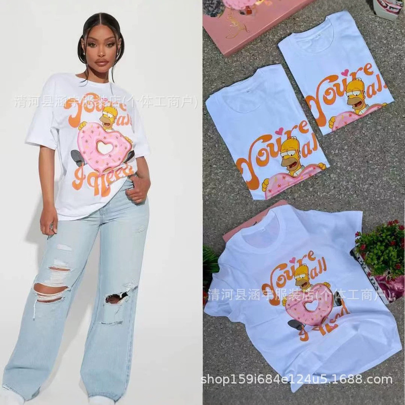 Foreign Trade Cross-Border Trendy Brand Women's T-Shirt, Loose Plus Size, European and American Cartoon Print, Pure Cotton Short-Sleeve African Basic Top Foreign Trade Cross-Border Trendy Brand Women's T-Shirt, Loose Plus Size, European and American Cartoon Print, Pure Cotton Short-Sleeve African Basic Top