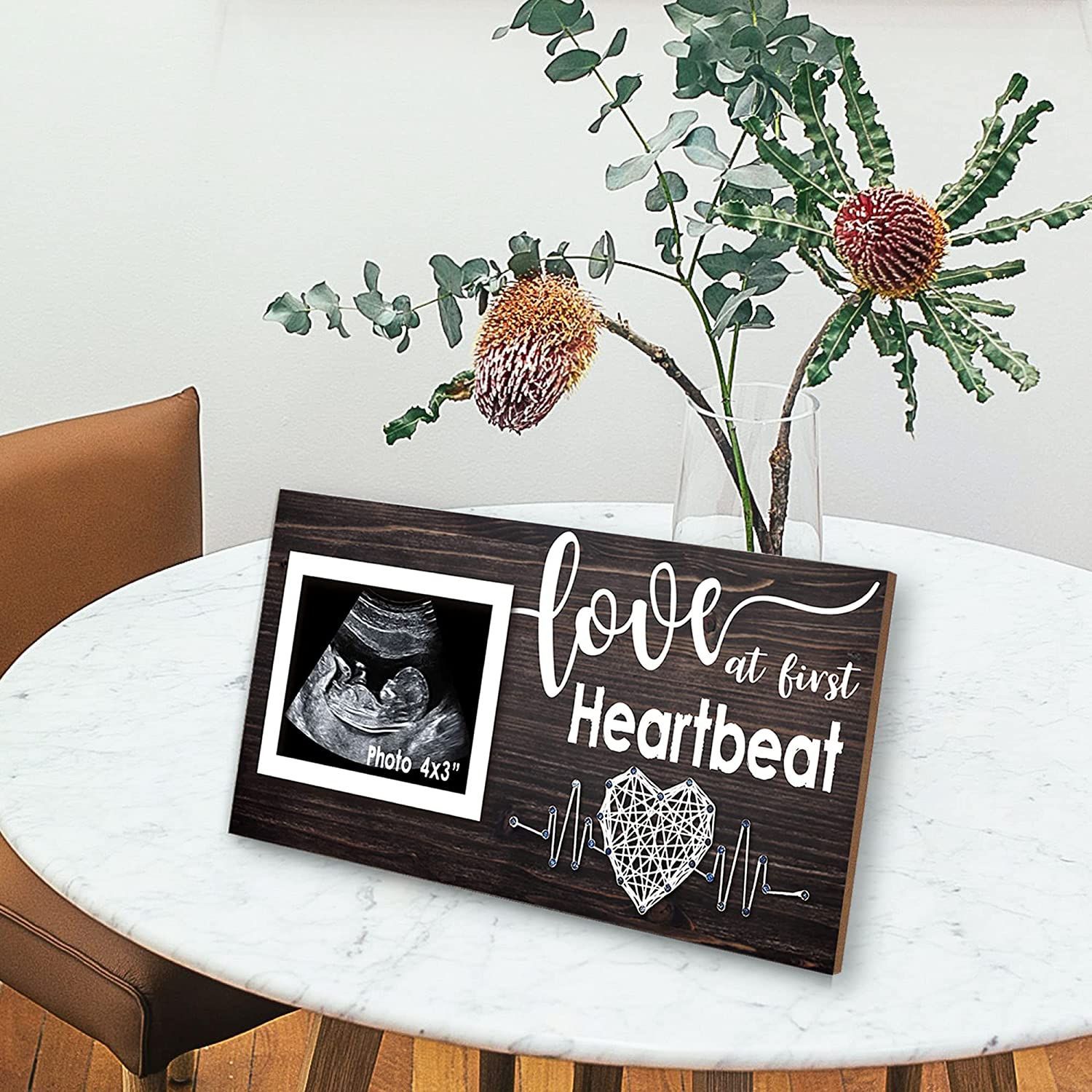Marco de fotos de madera para mascotas Decoración de mesa creativa mesa de bebé colgante marco de fotos latido del corazón en forma de corazón sinuoso crecimiento conmemorativo