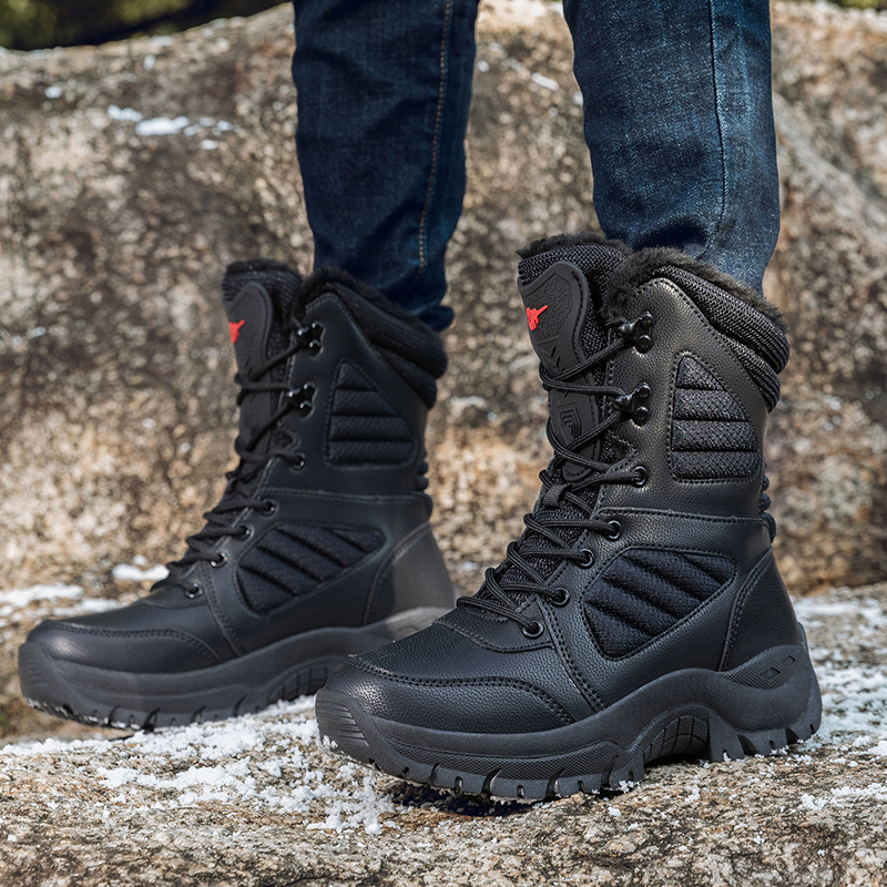 Botas de nieve transfronterizas para hombres y mujeres en invierno con terciopelo grueso calentamiento zapatos de algodón del noreste entrenamiento en el desierto botas de combate de alto nivel