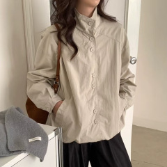 2025秋季新款韩版休闲夹克上衣女高级感宽松慵懒风立领短外套LA46