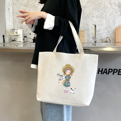 Canvas bag for women, large capacity, Korean style, cartoon, versatile, fashionable tote bag, student commute, single shoulder bag, drop shipping one piece