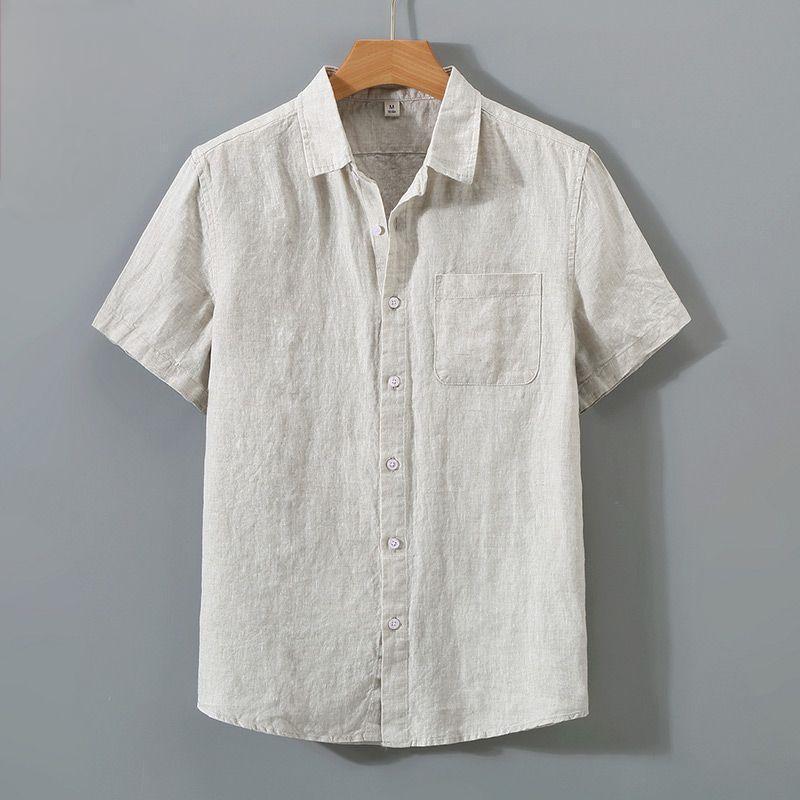 Summer Men's Pocket Short-Sleeve Linen Shirt Casual Cotton-Linen Thin Half-Sleeve Shirt Cardigan Top Jacket Trendy