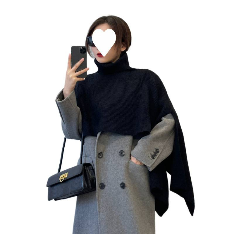 Otoño y invierno con capa de cuello alto coreana, chale de punto, hombros de collar de color sólido, una nueva bufalla universal