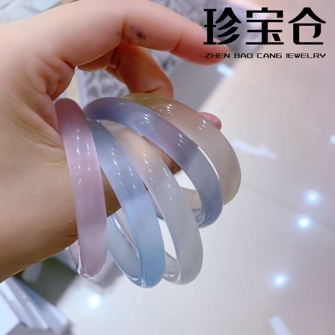 冰种透白月光玉手镯玉镯女玛瑙翡翠猫眼石琉璃玉髓感礼物爆款批发