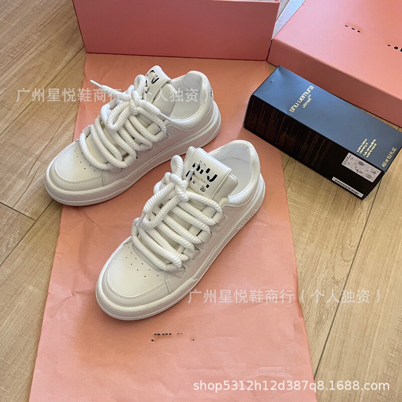 M粗绳牛皮小白鞋女2025 夏季新款爆款系带休闲鞋增高板鞋松糕鞋女|undefined