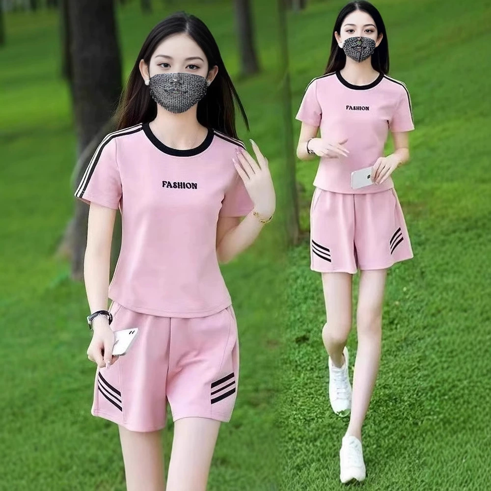 Летний повседневный костюм-шорты 2025, новая мода, свободный и стильный, облегающий спортивный комплект с коротким рукавом, два предмета
