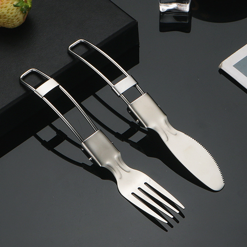 304 stainless steel folding knife, fork, spoon, outdoor camping portable tableware, portable salad spoon, chopsticks and straw set
