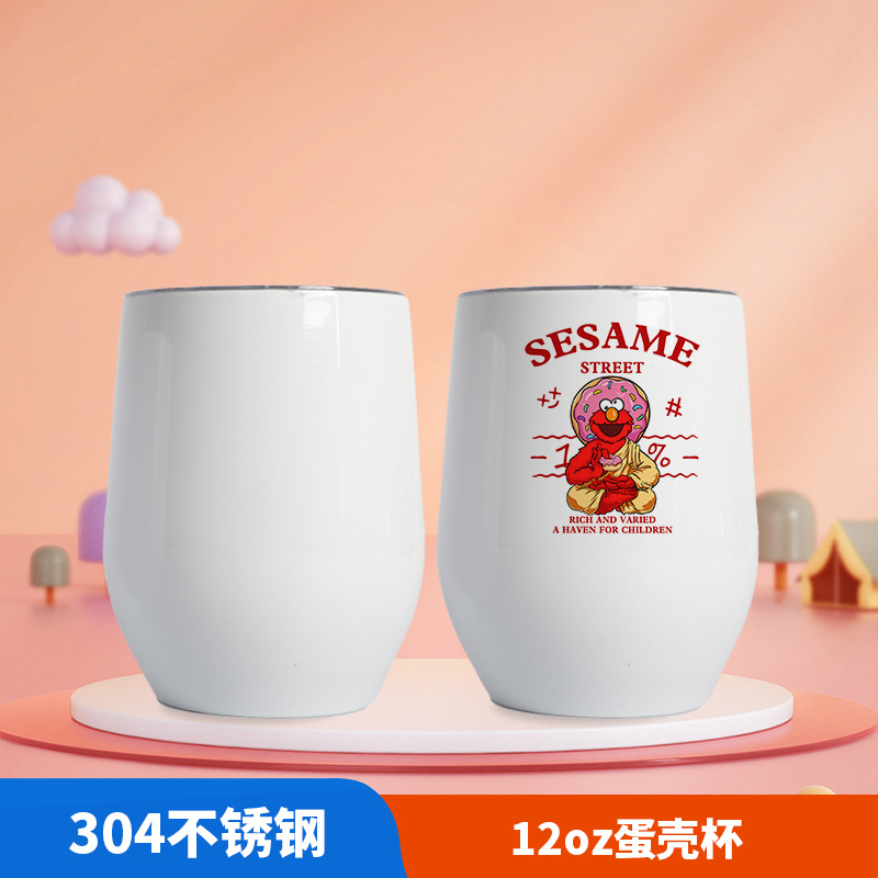 Taza recubierta en blanco de transferencia térmica Taza de cáscara de huevo creativa de 12oz de acero inoxidable 304 Taza de aislamiento para estudiantes lindos