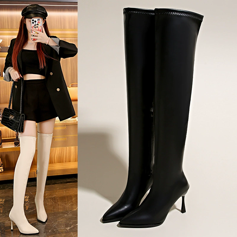 35-44 размера плюс размер женская обувь на коленях сапоги на каблуках на высоком каблуке сапоги большой размер тонкая эластичная тонкая ножка сапоги 43
