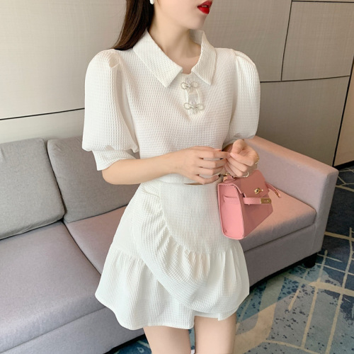 Lady's Summer Light Mature Style Set Dress with High-end Chanel Wind, Fashion Leaf Edge A-line Short Skirt Two-Piece Set, Stylish