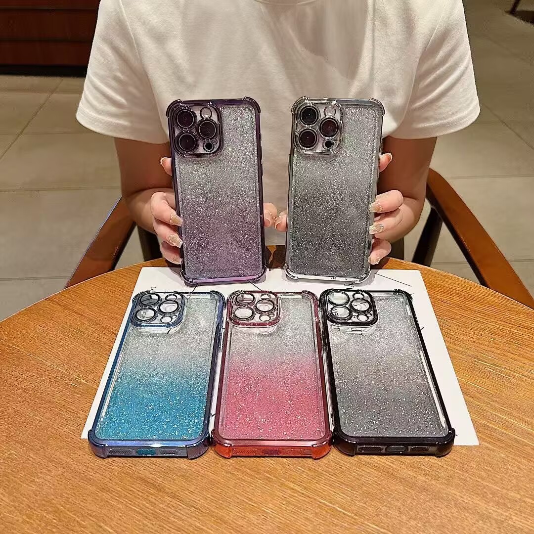 适用华为mate70电镀闪粉气囊防摔手机壳NOVA14四角tpu带镜头膜P80