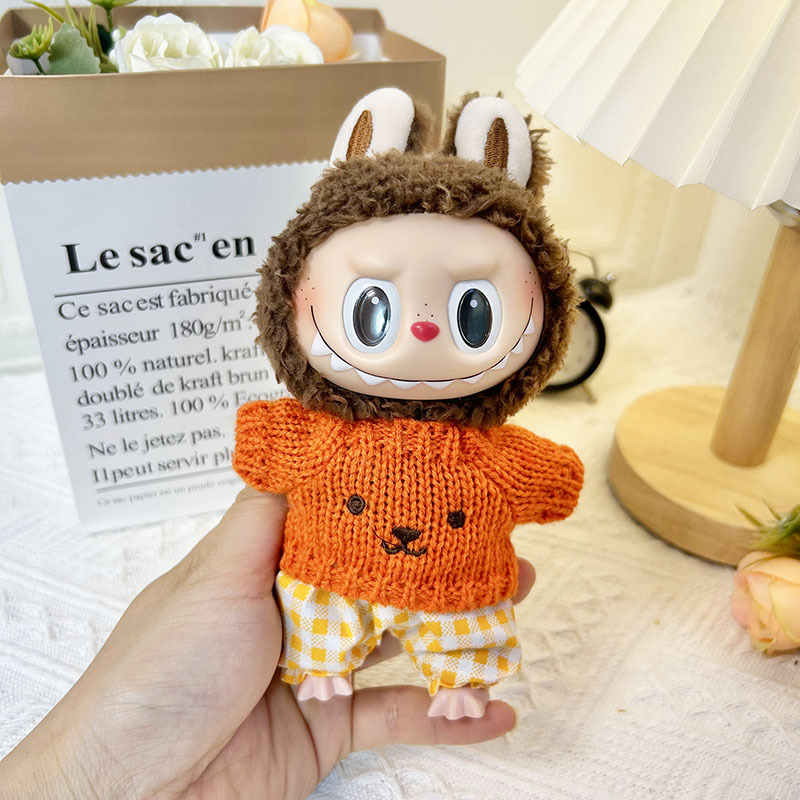 15cm ciego caja pull paño suéter pantalones macaron labubu colgante muñeca suéter Año Nuevo suéter lindo