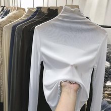 半高领边长袖雪纺衫早秋上衣2025年新款时尚潮流女装洋气小衫