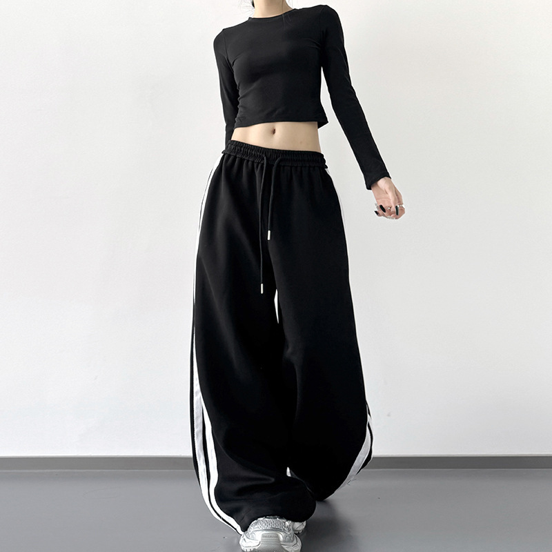 Black Street Dance Cargo Pants for Women 2025 Autumn New High-Waisted Slimming Straight-Leg Tall Wide-Leg Casual Sports Pants