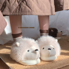 冬季女士包头加绒保暖可爱卡通小刺猬居家舒适柔软百搭尚棉拖鞋