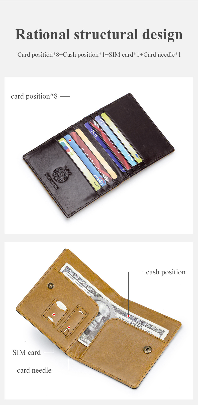 Ví đựng thẻ nam da bò thật chống trộm RFID siêu mỏng — Màu đen, Màu cà phê chi tiết 20