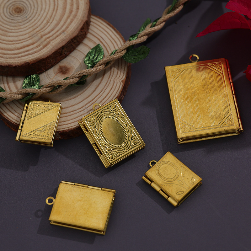 Copper Embryo Square Phase Box Literary Retro Memorial Phase Box Pendant Drop-shaped Flip-on Photo Opening and Cclosing Book