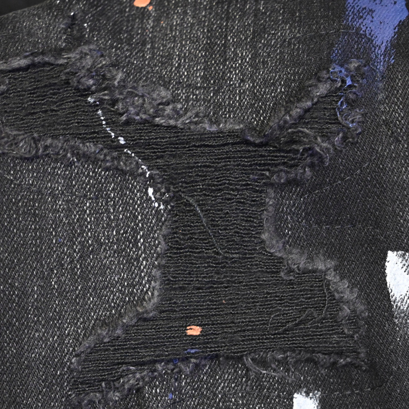 Men's Clothing Men's Street Style Ripped Jeans Distressed Black Gray Washed Paint Print Slim Fit Skinny Jeans_mkmklike.com