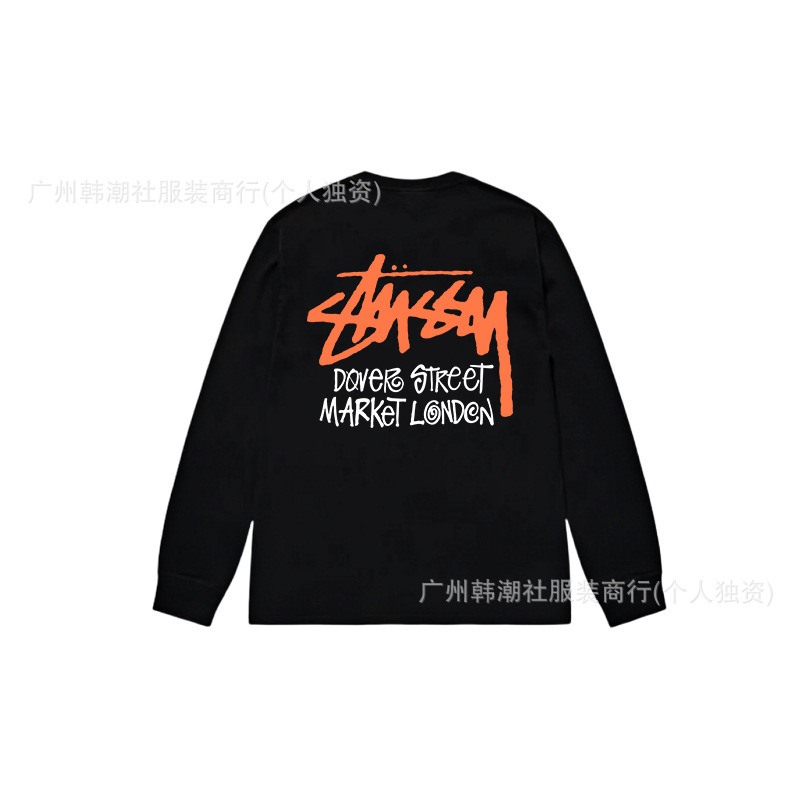 25S跨境斯图西长袖印花t恤美式潮牌STUSSY圆筒布休闲宽松男女同款|undefined