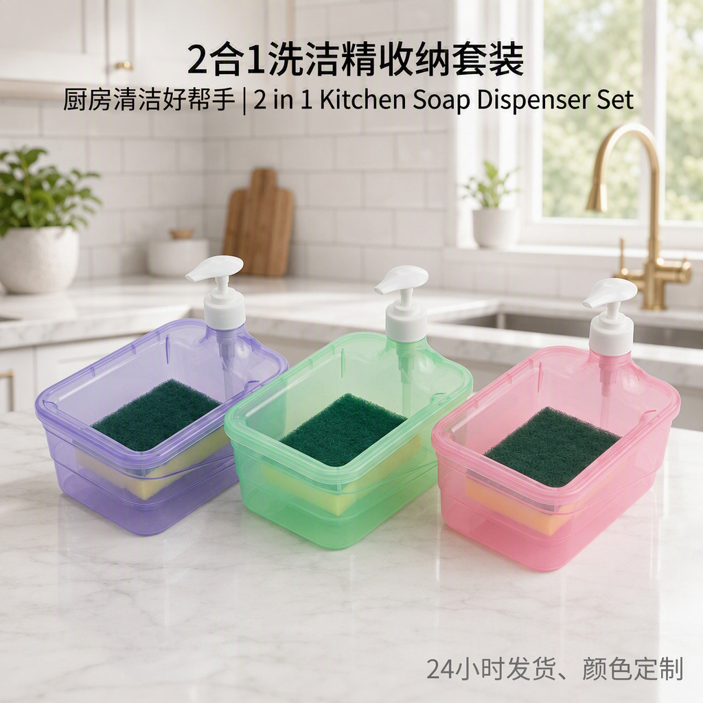 Desinfectante de manos de detergente de cocina transfronterizo presiona la esponja de la Caja de jabón para limpiar la Caja de almacenamiento automático de la Caja de jabón. image 1