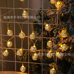 Christmas Cut Out Moroccan Ball Lights Outdoor Solar Waterproof Light String Ball Bar Party Iron Ball