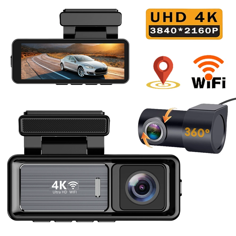 Трансграничный HD 4K видеорегистратор WiFi мобильный телефон подключен двойной объектив GPS-треки