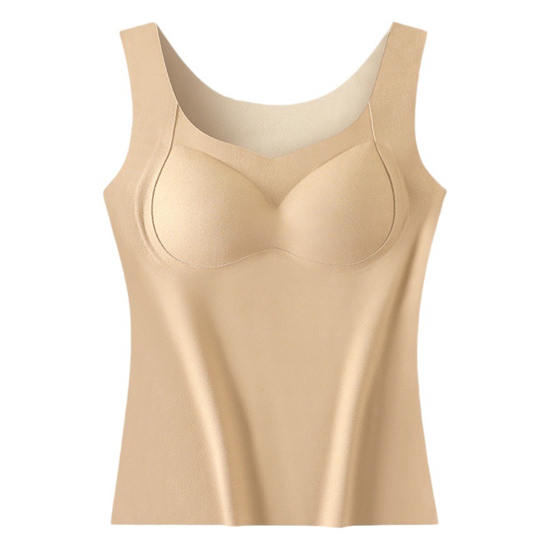 Chaleco térmico de terciopelo cepillado de doble cara ropa interior térmica de autocalentamiento sin costuras para mujer con almohadilla en el pecho temperatura constante ropa de fondo Otoño e Invierno