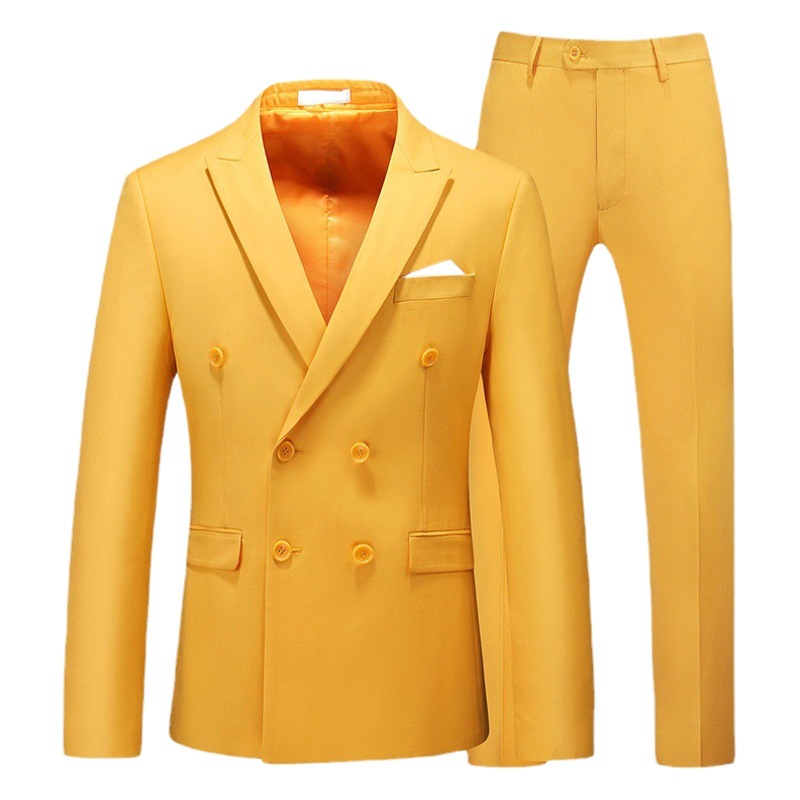 Traje de empuje principal traje de hombre de dos piezas de doble botonadura de color sólido hueco Comercio exterior transfronterizo negocio profesional formal al por mayor